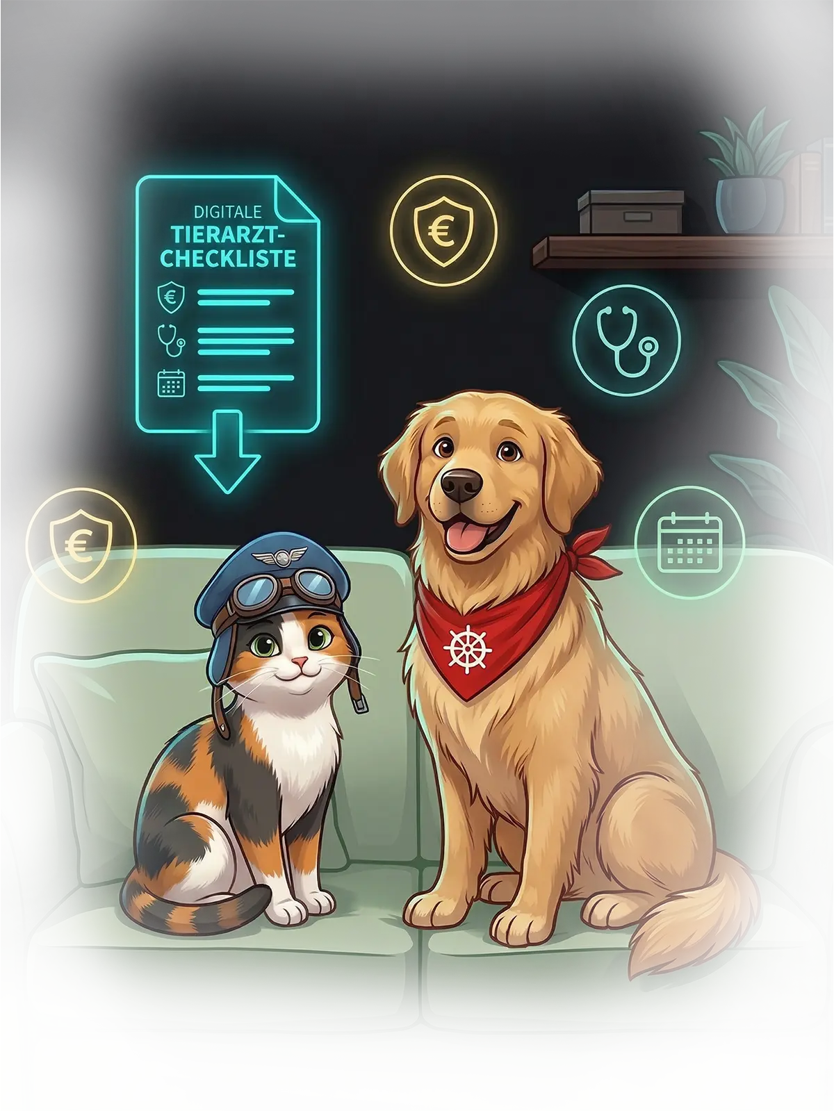 Tierlotse Newsletter Motiv mit Hund und Katze (Dark Mode)